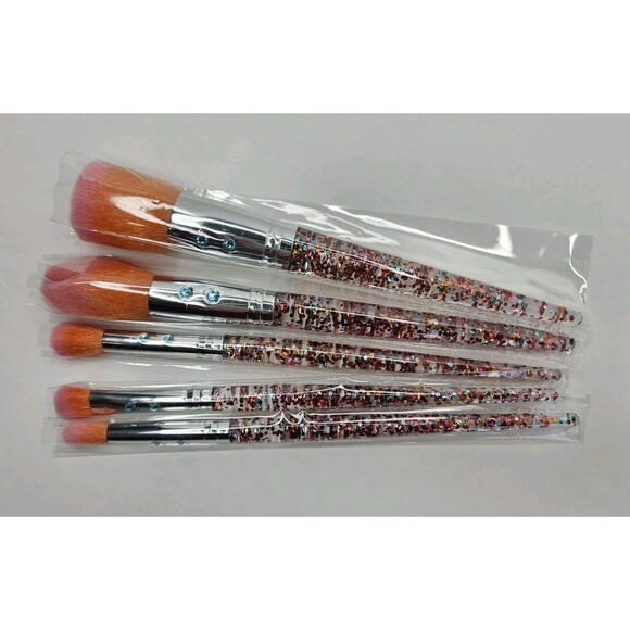 Slmissglam Rainbow Luxe Brush Set of 5 Makeup Brushes Glitter Handles New Orange - Picture 1 of 7